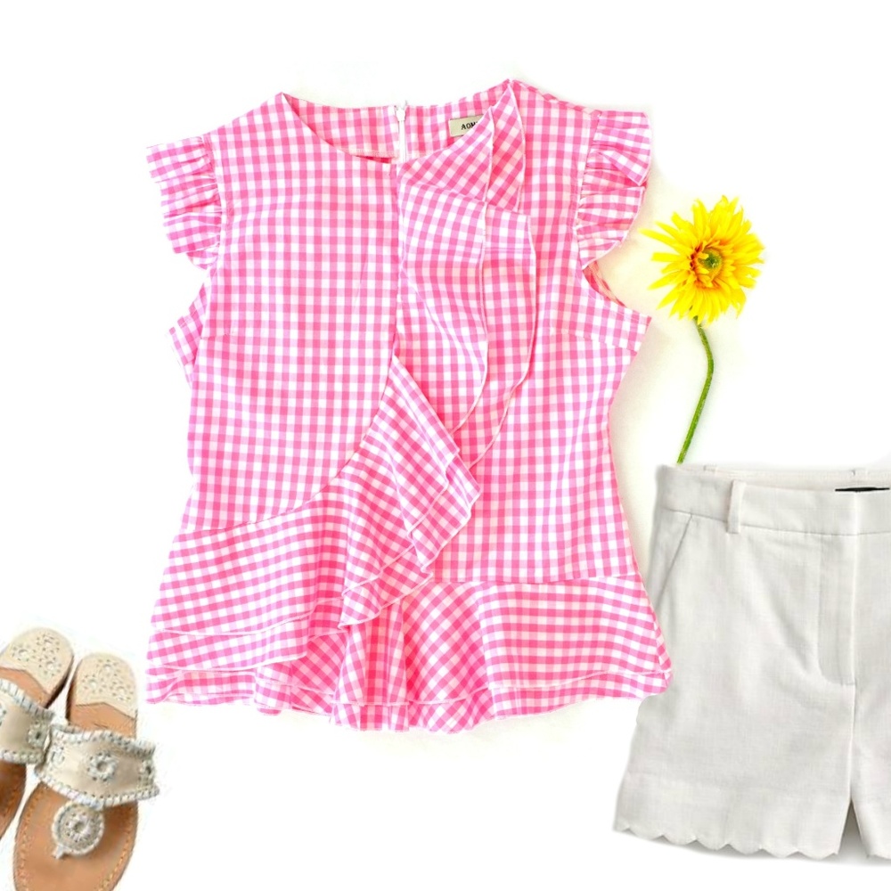 Pink Gingham Ruffle Blouse - Brand